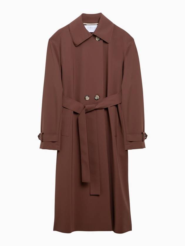 Trench-Coat Marron A Double Boutonnage Avec Ceinture