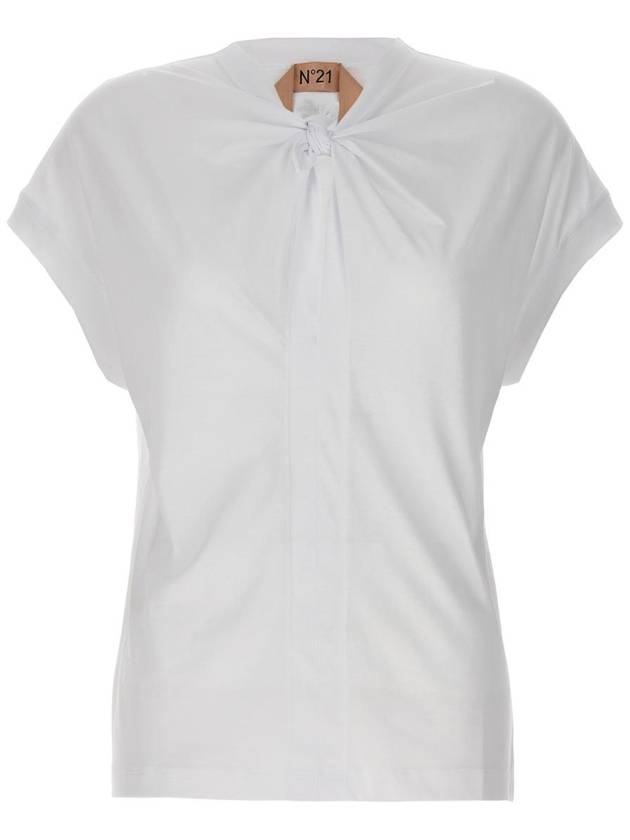 JF N21 White Knot detail t shirt F02141571101