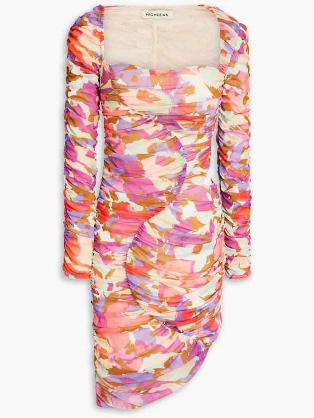 NB07 니콜라스 여성 원피스 Ruched printed mesh mini dress 1647597286255483
