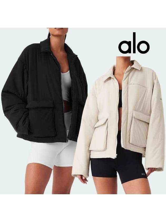 alo 요가 바람막이 유틸리티 카고 탑 재킷 블랙 아이보리