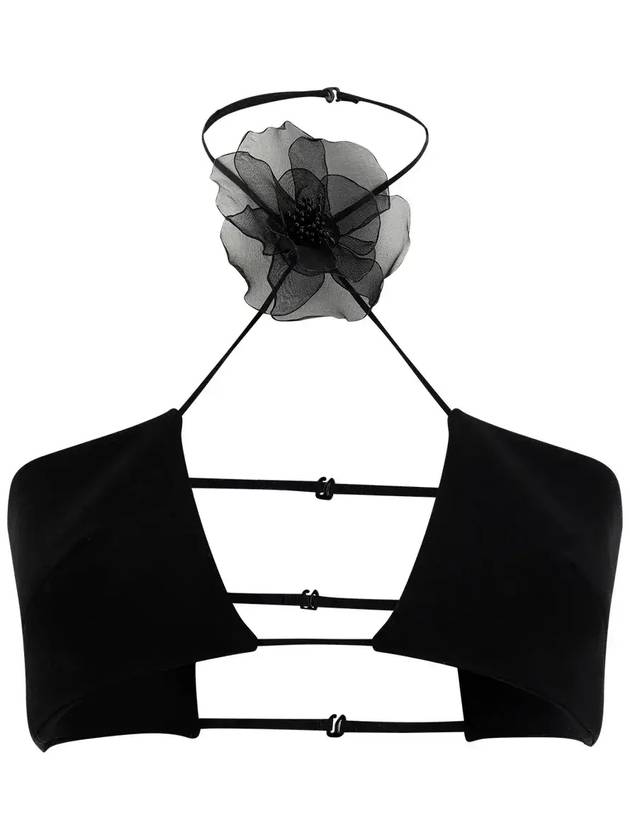 Nancy Dojaka 플로럴 아플리케 크롭 탑 NDSS23LIN005_BLACK