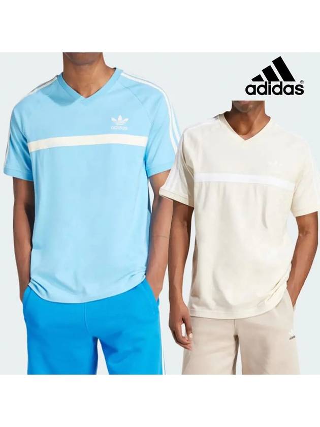 아디다스 반팔 스포츠 패널 라인 탑 티셔츠 세미블루버스트 원더화이트