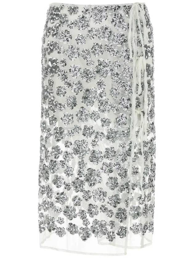 세실리 반센 플로럴 장식 미디 스커트 424RTW17010_SILVER