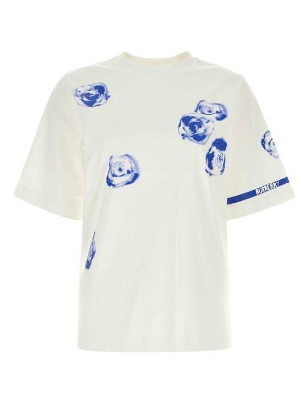 버버리 로즈 프린트 코튼 반팔 티셔츠 화이트