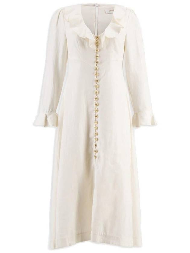 짐머만 V넥 러플 미디 드레스