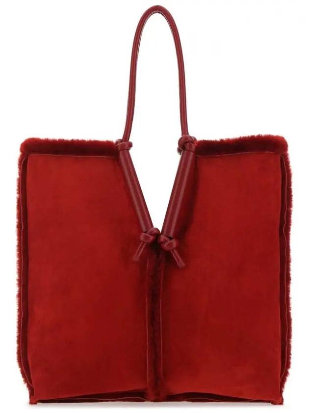 보테가베네타 스웨이드 셔링 숄더 백 레드