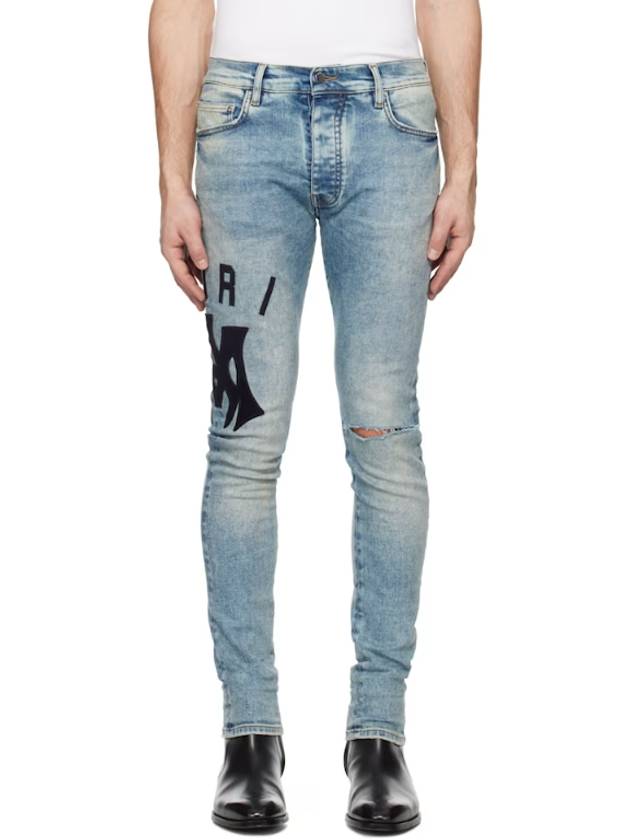 Blue Suede Applique Logo Skinny Jeans 251886M186009