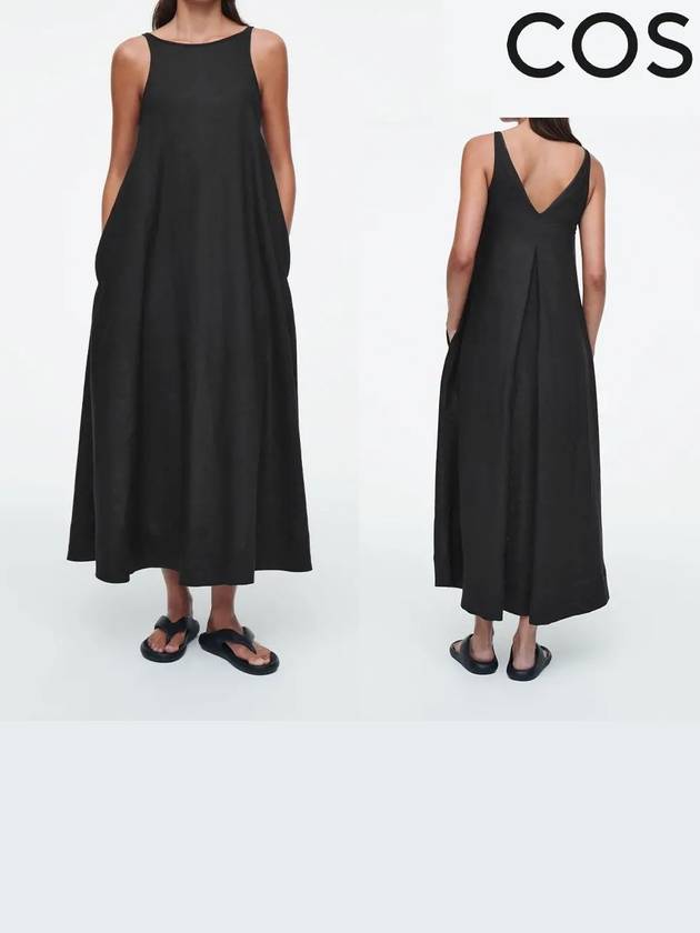 코스 원피스 A라인 맥시 린넨 드레스 블랙
