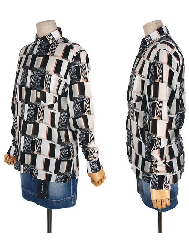 겐조/2CH062 99/실크블라우스 지퍼오픈셔츠/패턴셔츠