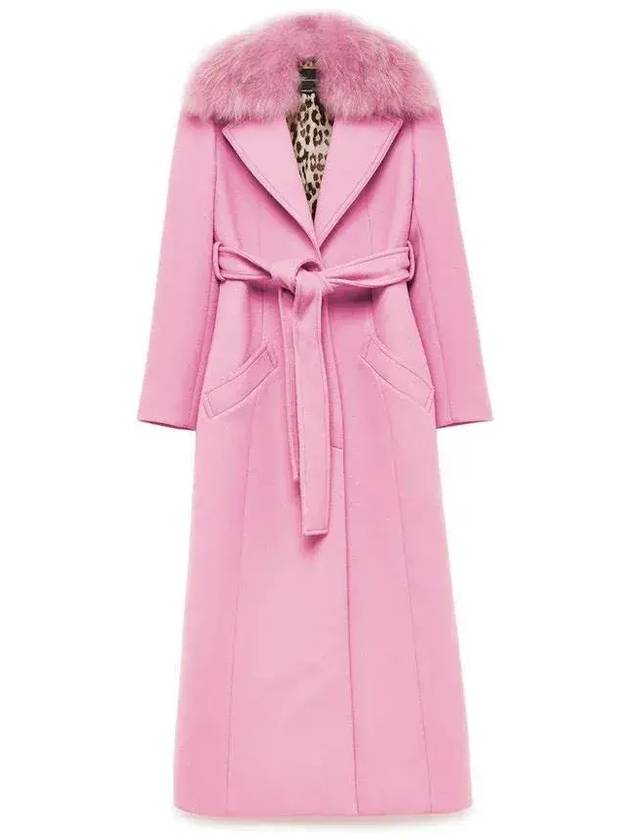 Blumarine 타이 웨이스트 인조 퍼 칼라 롱 코트 2S029A_0729