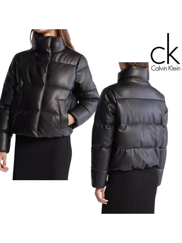 캘빈클라인 여성 인조 가죽 퍼퍼 탑 패딩 재킷 블랙