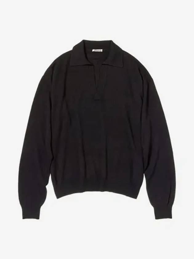 오라리 슈퍼 파인 캐시미어 실크 니트 스키퍼 폴로 블랙 Auralee Super Fine Cashmere Silk Knit Skipper Polo Black