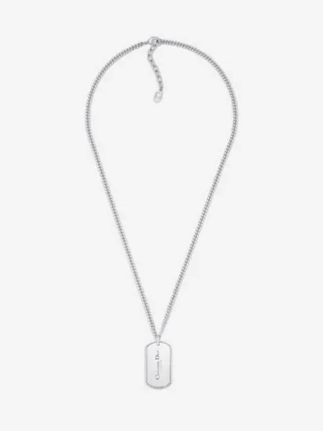 디올 CD 꾸뛰르 플레이트 펜던트 네클리스 실버 피니쉬 브래스 Dior CD Couture Plate Pendant Necklace Silver Finish Brass