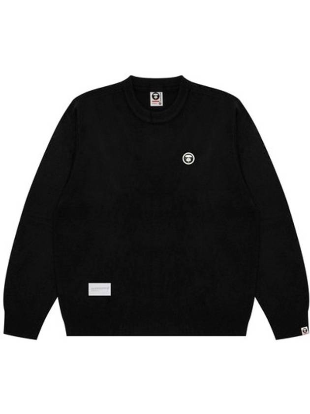 베이프 AAPE 문페이스 로고 크루넥 니트탑 블랙
