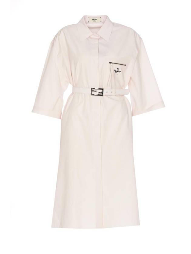 펜디 여성 지퍼 포켓 코튼 셔츠 미디원피스 화이트