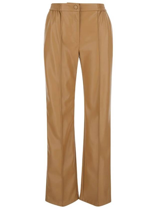 TWINSET 242TP220111754 에코 가죽 여성용 탄력 허리띠와 로고가 있는 브라운 팬츠