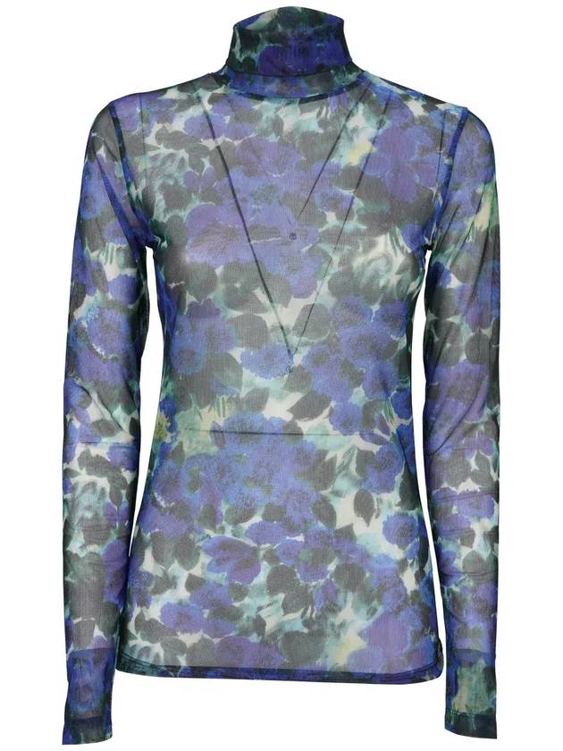 Dries Van Noten 플로럴 프린트 하이넥 탑 0111526182_504BLUE