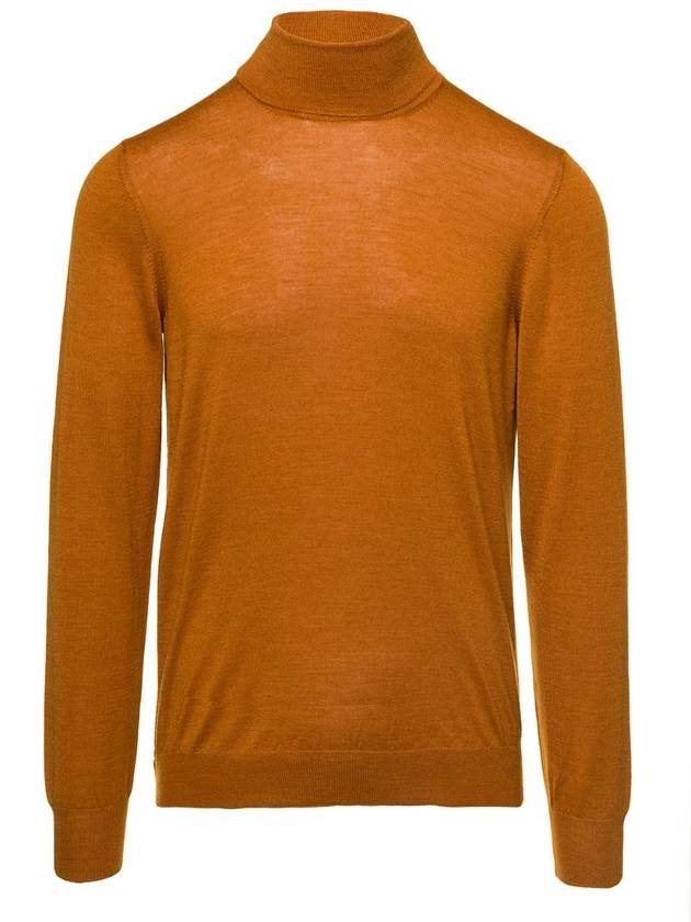 TAGLIATORE 울과 실크 맨 탈리아토레 소재의 리브 트림 오렌지 터틀넥 MIKEGSI2202330