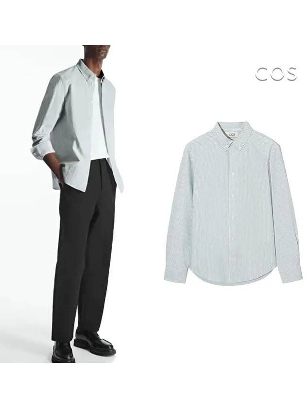 코스 남성 버튼 다운 칼라 옥스포드 롱슬리브 탑 셔츠 그린