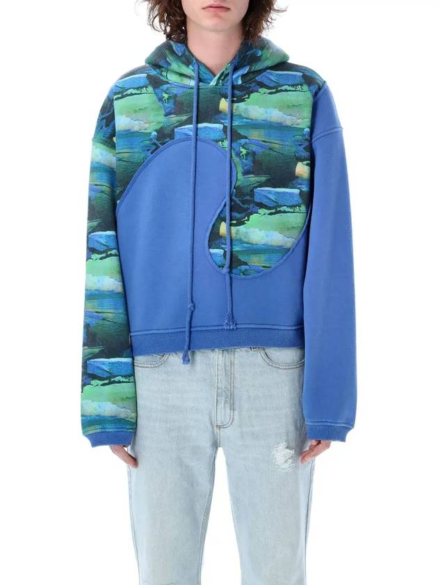 Erl 추상 프린트 드로스트링 후드 티셔츠 ERL06T038_GREENSUNSET