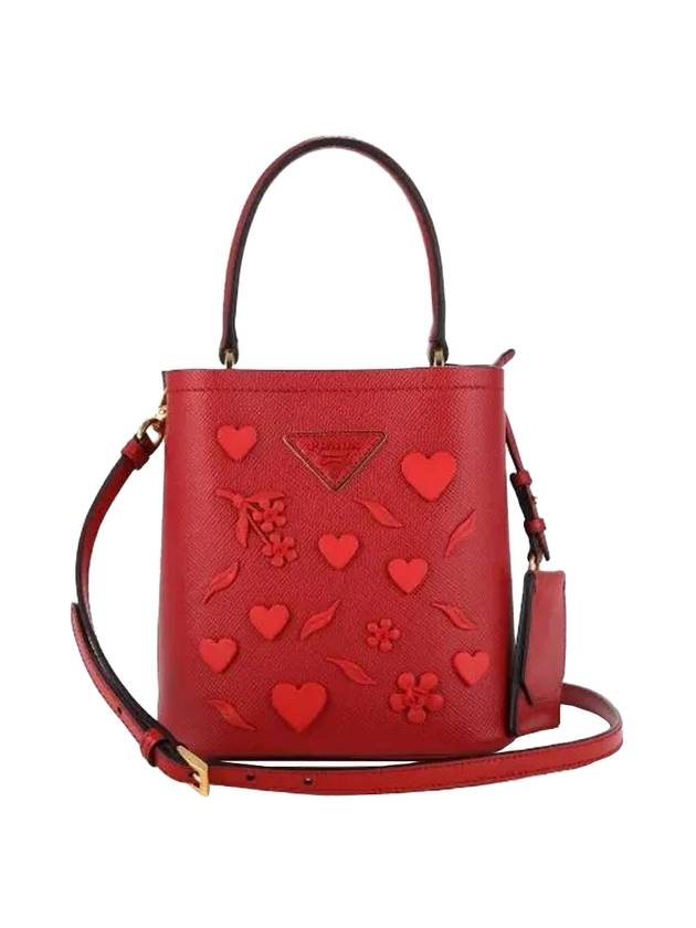 프라다 하트 파니에백 파이어리 사피아노 스몰 토트 백 레드