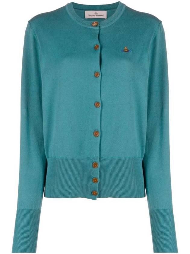 비비안 웨스트우드 베아 엠브로이드 로고 코튼 가디건 블루