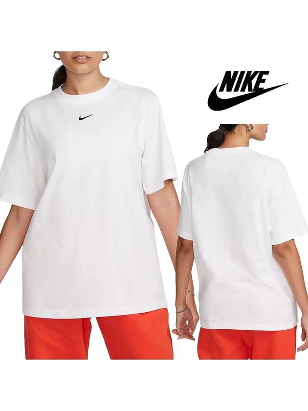 나이키 반팔 여성 에센셜 자수 스우시 탑 티셔츠 화이트