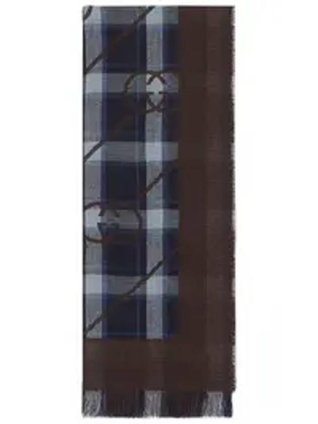 구찌 인터로킹 GG 체크 울 머플러 브라운 네이비