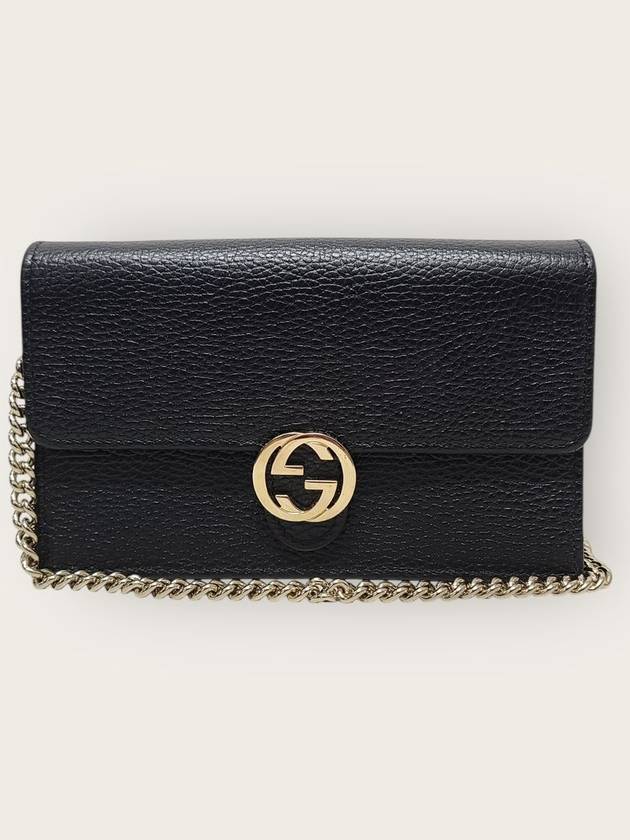 구찌 블랙 GG 인터로킹 WOC 미니 체인 크로스백