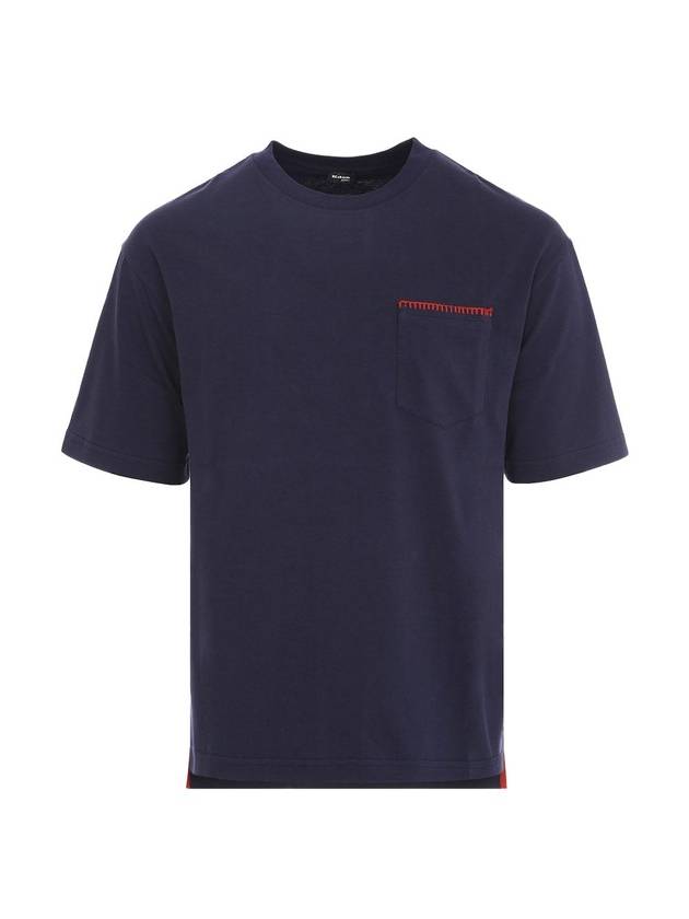 키톤 포켓 윕스티치 반팔 티셔츠 네이비