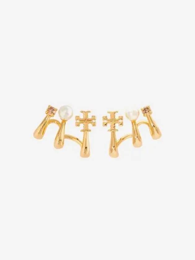 W 토리버치 키라 펄 멀티 후프 이어링 토리 골드 크리스탈 크림 W Tory Burch Kira Pearl Multi Hoop Earring Tory Gold Crystal Cream