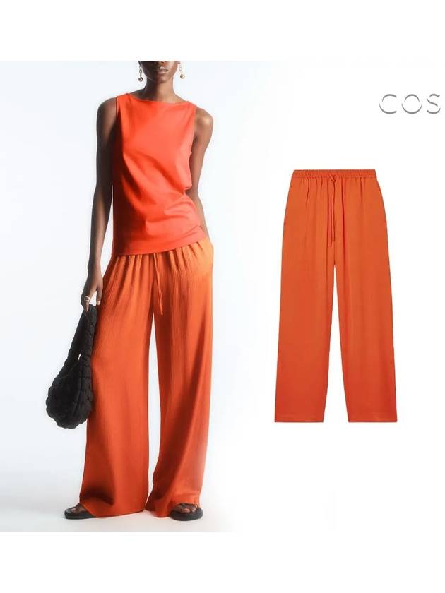 코스 웨이스트밴드 드로스트링 와이드 레그 팬츠 바지 오렌지