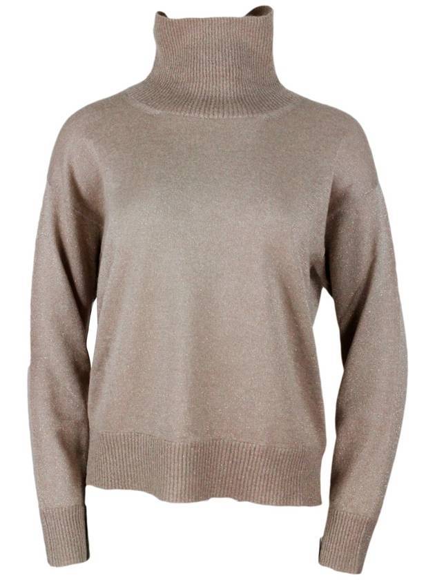 파비아나 필리피 여성 알파카 모헤어 블랜드 긴팔 터틀넥 베이지