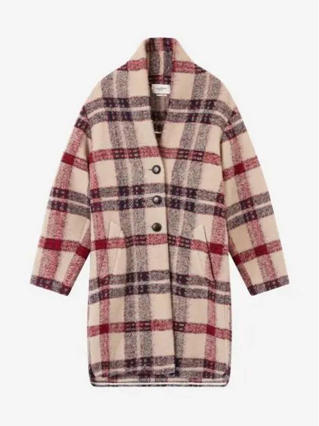 W 이자벨 마랑 가브리엘 체크 코트 버건디 에크루 22FW W Isabel Marant Gabriel Checked Coat Burgundy Ecru 22FW