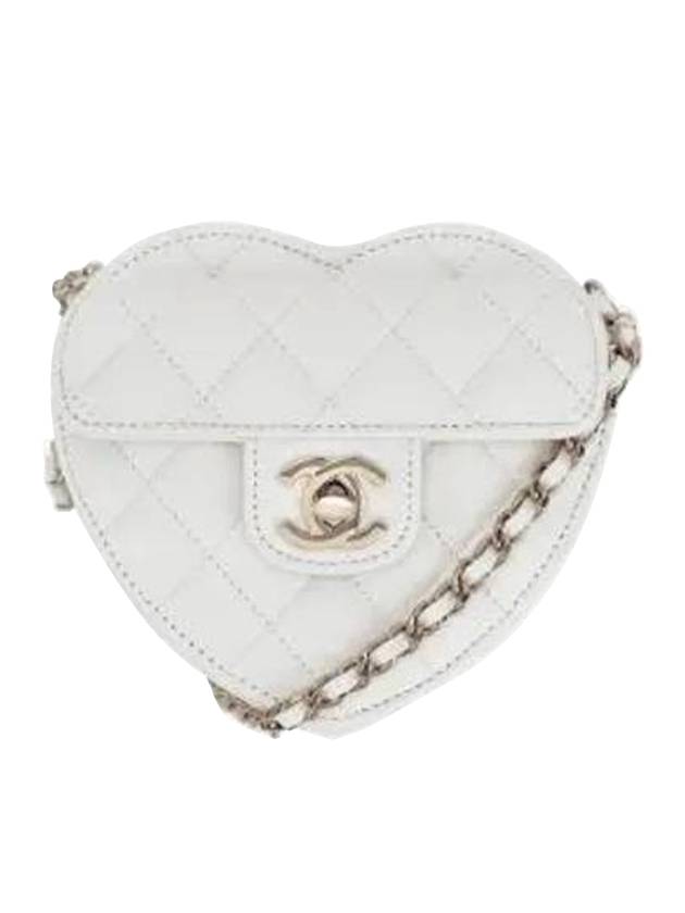 샤넬 금장 하트 퀼팅 램스킨 클러치 미니 백 화이트