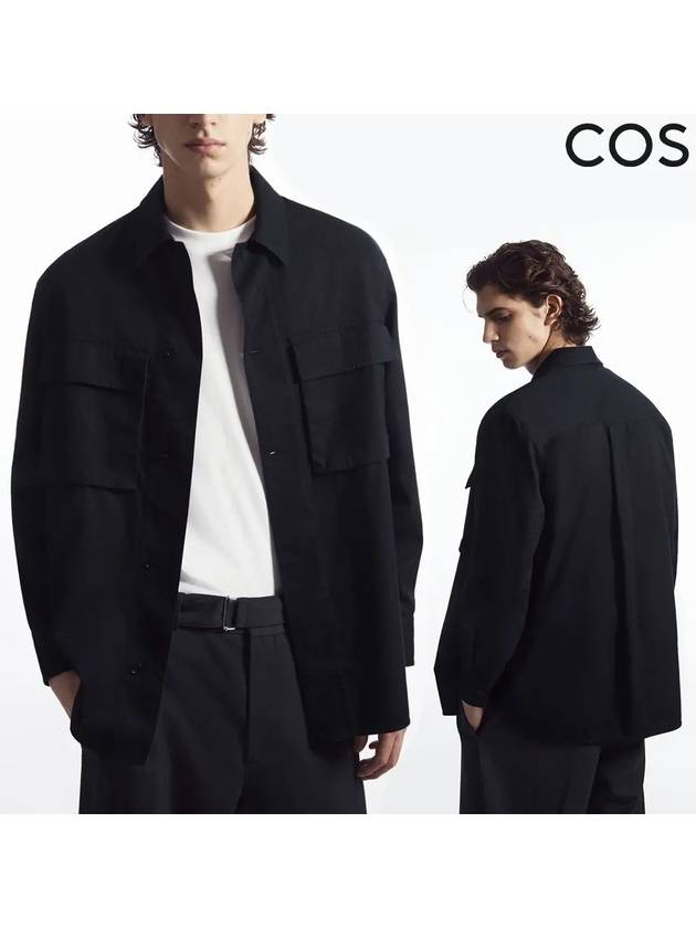 코스 남성 오버사이즈 헴 유틸스타일 탑 긴팔 셔츠 네이비