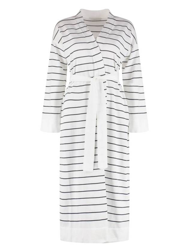 파비아나 필리피 여성 스트라이프 롱 가디건 화이트