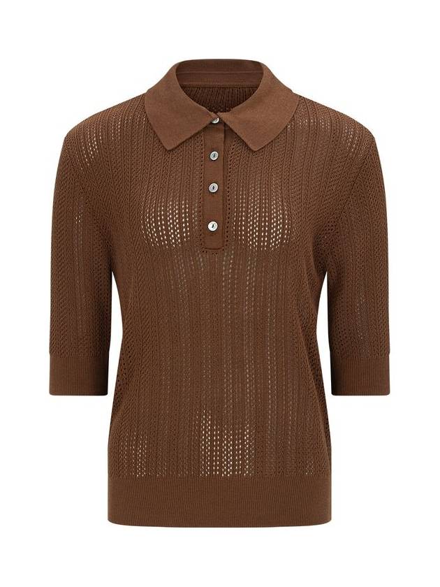 24SS 칼레이트 크로쉐 칼라 니트 탑 카키 러스트 브라운 4 Colors