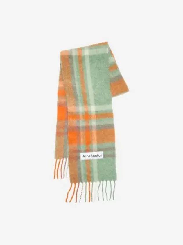 아크네 스튜디오 모헤어 타탄 스카프 오렌지 라일락 아쿠아 블루 Acne Studios Mohair Tartan Scarf Orange Lilac Aqua Blue