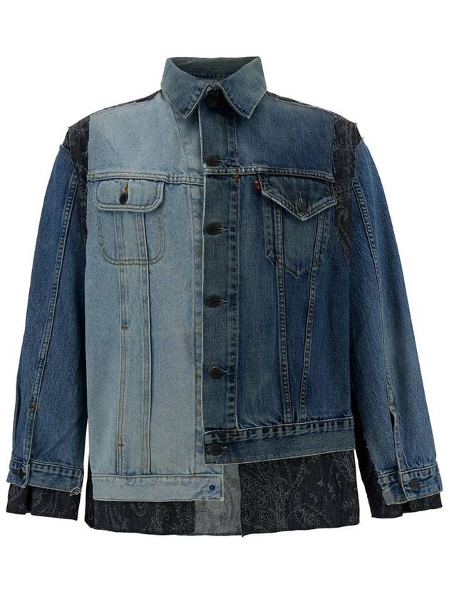 NEEDLES NS297VAR1 블루 패치워크 비대칭 재킷 코튼 데님 맨