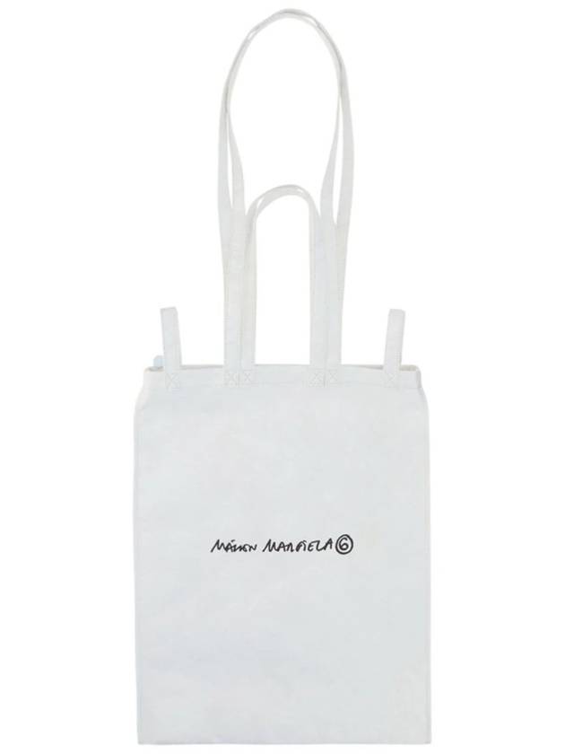 MM6 메종마르지엘라 로고 베를린 코튼 토트 백 화이트