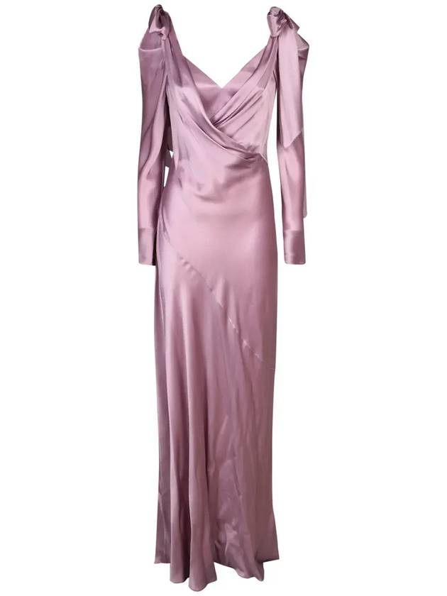 Alberta Ferretti 브이넥 긴팔 새틴 드레스 04021619_A0272