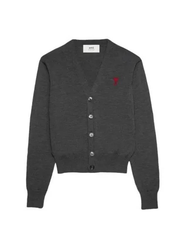 W 아미 스몰 하트 로고 가디건 헤더 그레이 레드 W AMI De Coeur Cardigan Heather Grey Red