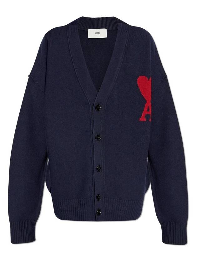 AMI Paris Ami de Coeur 로고 자수 니트 카디건