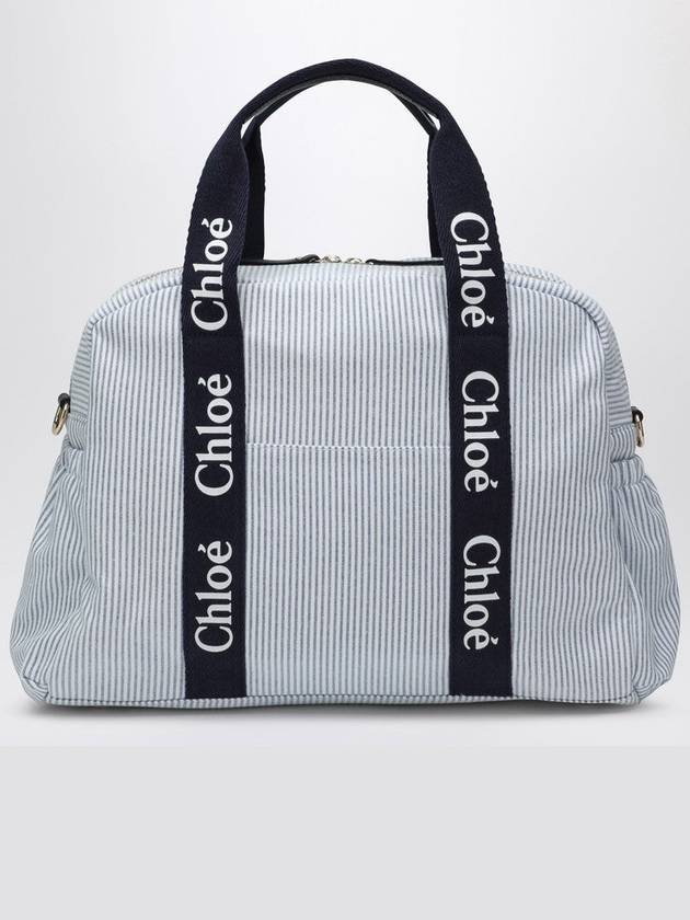 White/blue Striped Changing Bag With Logo