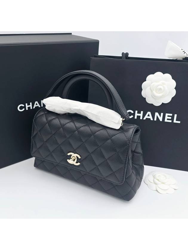 샤넬 코코핸들 스몰 현미듐 캐비어 블랙 토트백 샴페인골드 A92990