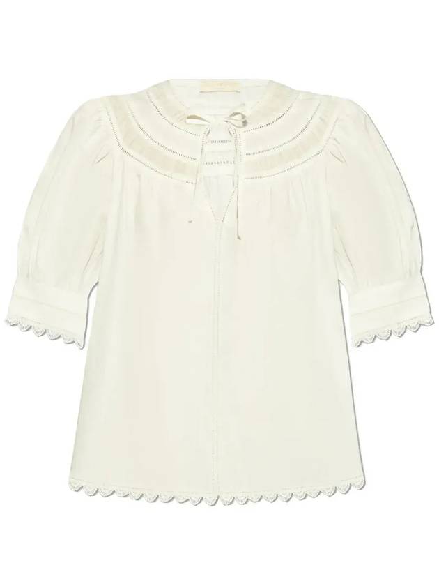 울라 존슨 스캘럽 트림 블라우스 탑 PS2502500_COWRIE