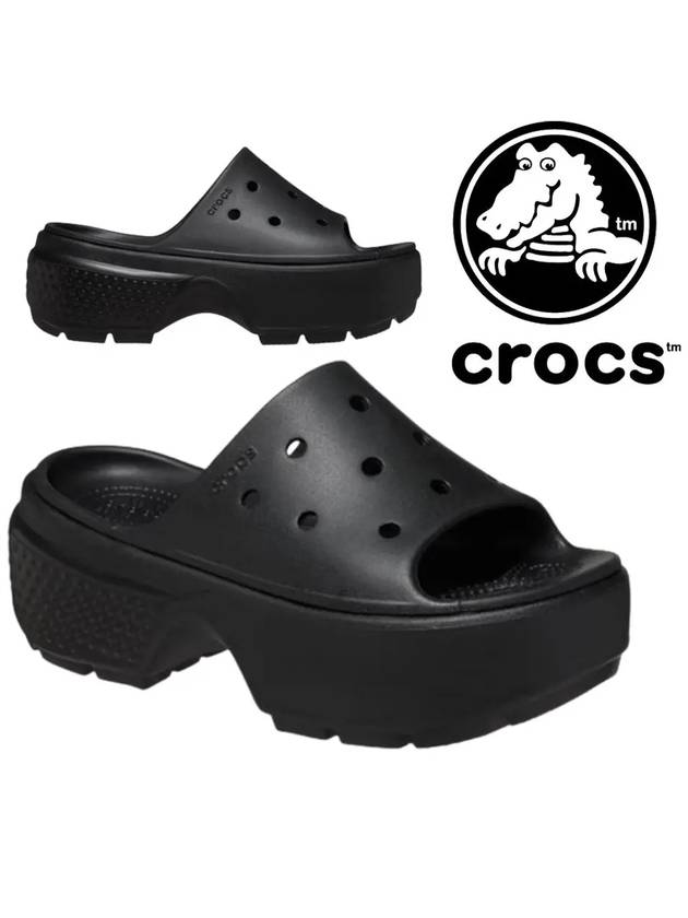 크록스 슬리퍼 여성 스톰프 굽 신발 블랙