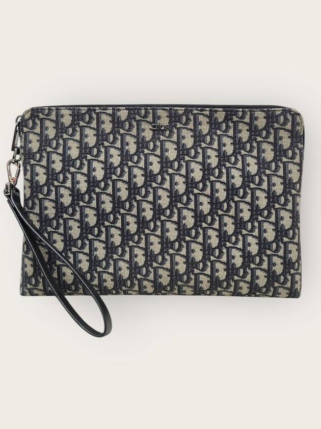 디올 베이지 블랙 오블리크 자카드 A4 지퍼 클러치백