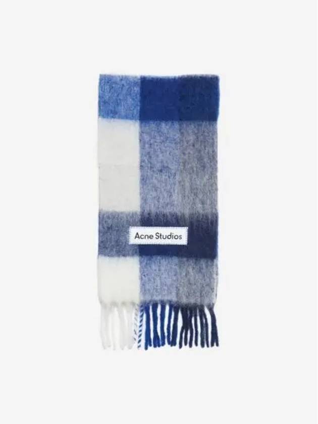 아크네 스튜디오 모헤어 체크 스카프 화이트 그레이 로얄 블루 Acne Studios Mohair Check Scarf White Grey Royal Blue